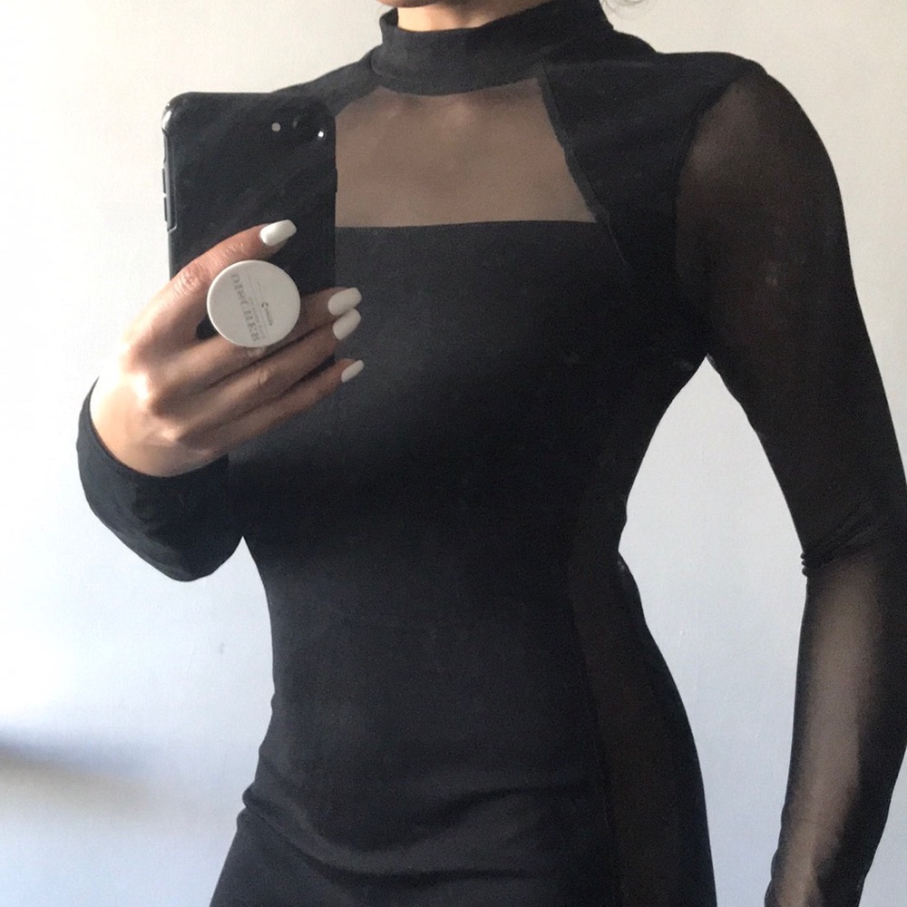 Sexy black mesh dress